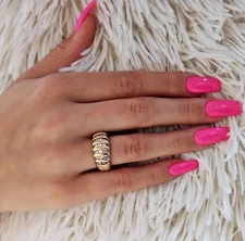 Gold Channel Set Ring for Women, Beautiful Gold CZ Ring, 14k Heavy Plated Gold