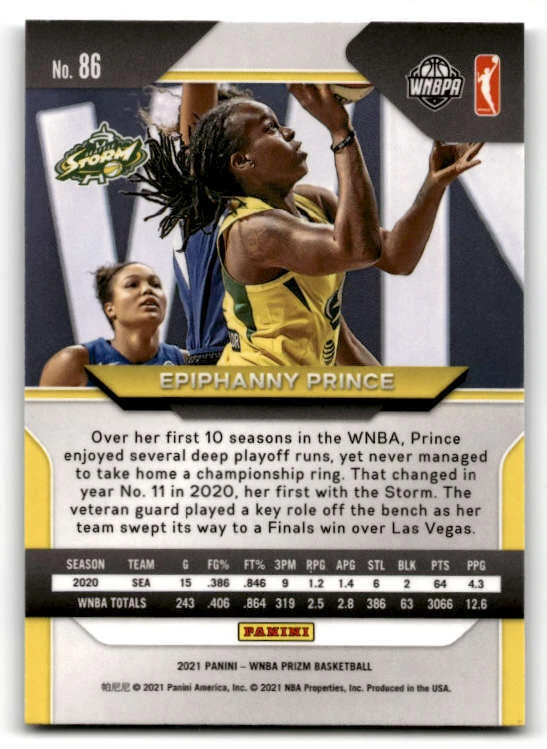 2021 Panini Prizm WNBA #86 Epiphanny Prince (ref 208106) - Image 2 of 2
