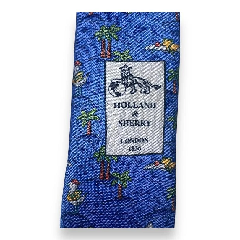Corbata de seda Holland & Sherry palmeras pájaro de agua hecha en EE. UU. Foto 3 de 4