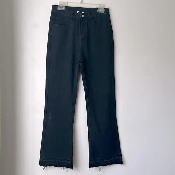 Princess Polly Marseille Black Denim Cropped Flare Leg Jeans 4