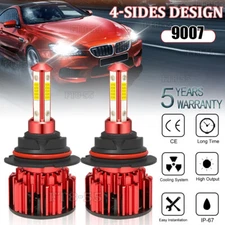 4 Sides 9007 HB5 LED Headlight Bulbs Kit High Low Beam 6000K White 20000LM 110W