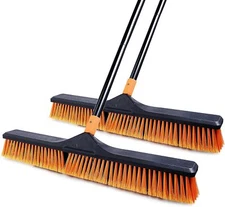 24”Push Broom Brush Floor 65” Long Handle Stiff Bristles Heavy Duty 2 Set,Orange
