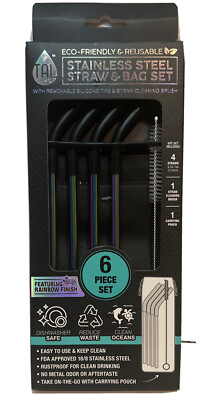 N-I-P Stainless Steel Straw And Bag Set ECO-FRIENDLY REUSABLE 