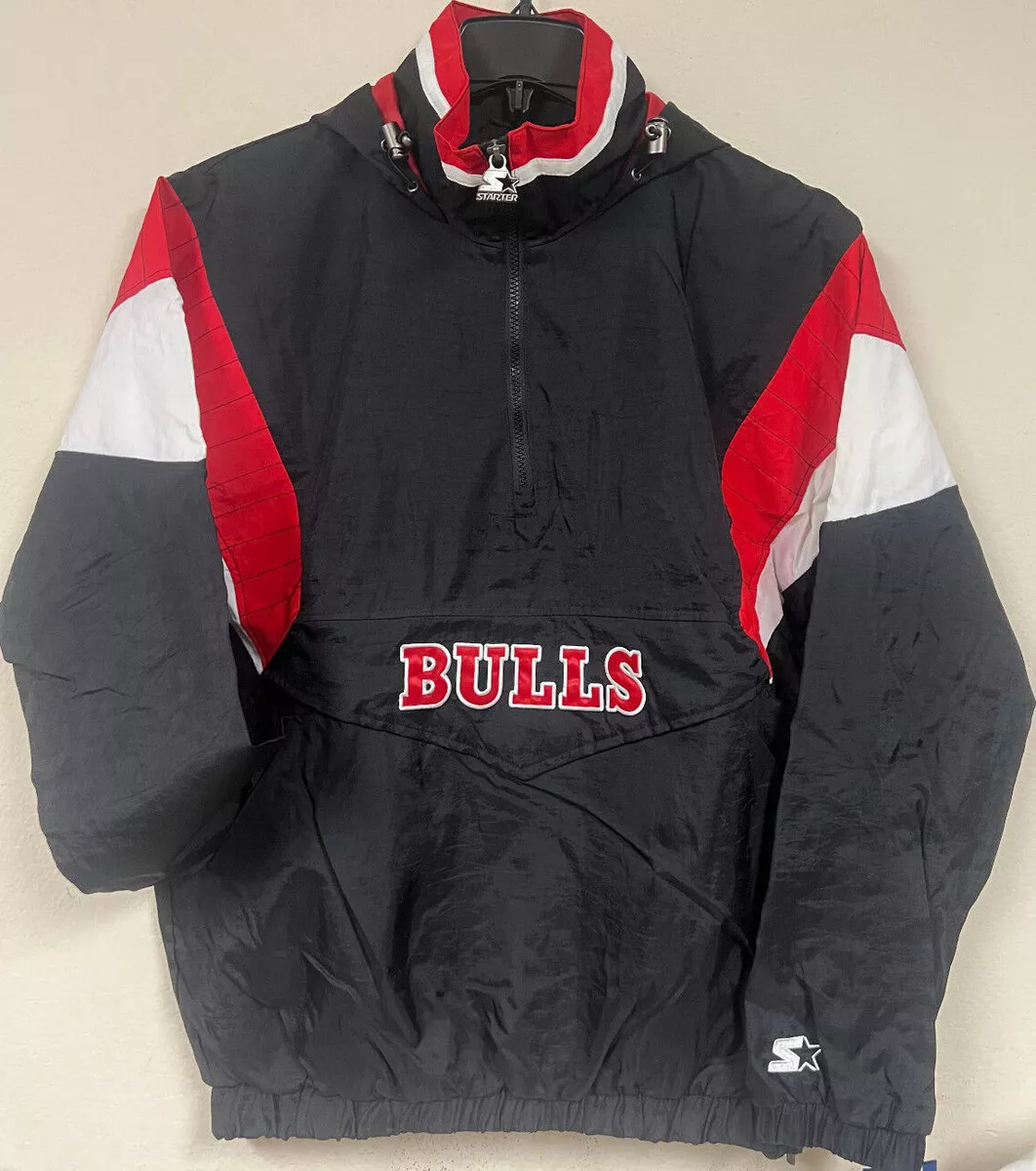 CHICAGO BULLS STARTER Hooded Half Zip Pullover Jacket Light Weight Jacket NEW