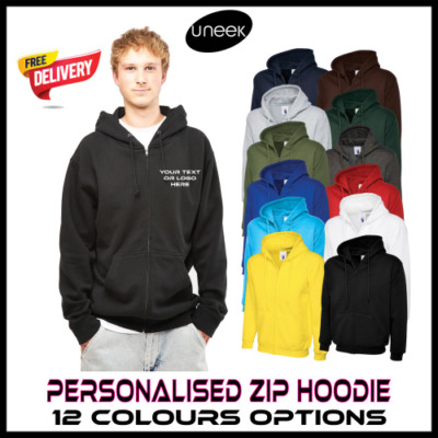 Personalisierter individuell bedruckter Hoodie mit Reißverschluss Ihr Logo oder Text Arbeitskleidung Unisex