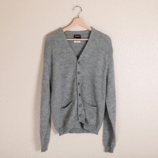 Vintage 60s Penney's Towncraft Shaggy Mohair Cardigan Sweater Gray Size Medium