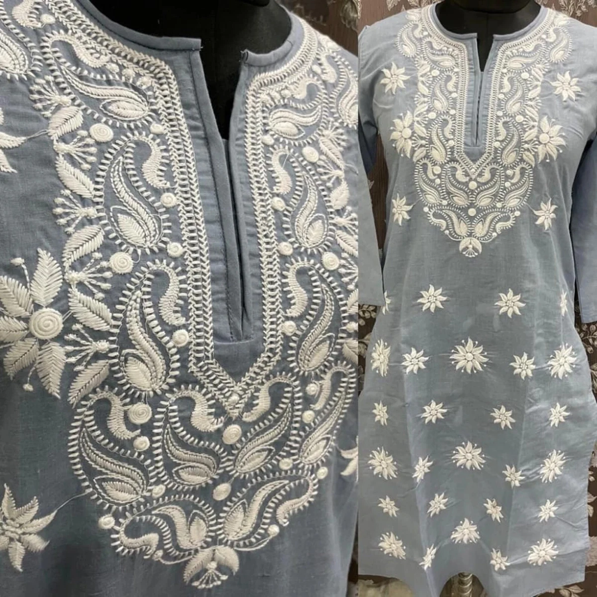 L 42 DESIGNER FROCK ETHNIC HANDMADE TOP KURTA KURTI 100%COTTON CHIKAN  EMBROIDERY | eBay