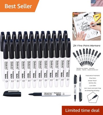 24 Pack Fine Point Black Permanent Markers - Ideal for Writing & Drawing