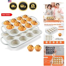 2Pack Silicone Muffin Pan for Baking with Metal Reinforced Frame, 12 Cup Regu...