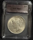 ICG MS 62 1922 United States Peace One Dollar Silver Coin S$1 -212