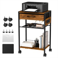 3-Tier Printer Stand W/ Charging Station Wood  Metal Printer Table W/ Storage