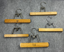 Lot of 5 Vintage Wooden Pant Hangers Setwell Walker Skirt Slacks w/ Metal Clamps