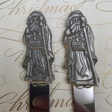 Santa Sheffield England Cheese Butter Appetizer Spreader Knife Set Christmas 5"