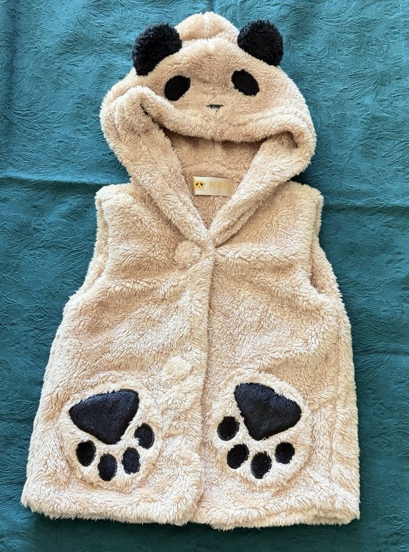 PANGA Panda Hooded Fleece Vest S Beige Button Closure Paw Accents Unisex Baby