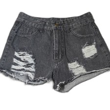 SHEIN Black Distressed High-Rise Denim Shorts