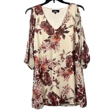 Lulus Long Sleeve Cold Shoulder Dress Floral Sheer Womens Size Small Tan