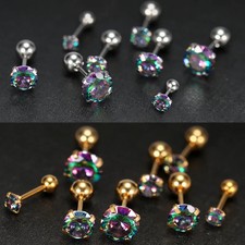 2 Pc Titanium Steel Zircon Stud Earrings Women Cartilage Small Modern Jewelry