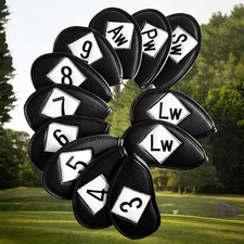 PU Leather Embroidered Golf Headcover Set, Iron Wedge Covers 12