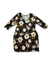 Venus Size Large Black Floral Lightweight Shore Sleeve Summer Dress Breathable