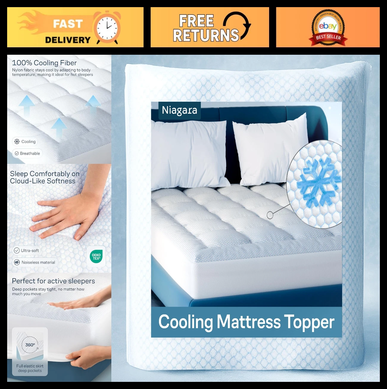 Cooling California King Mattress Topper - Quilted Pillow Top Cover, Deep Pocket