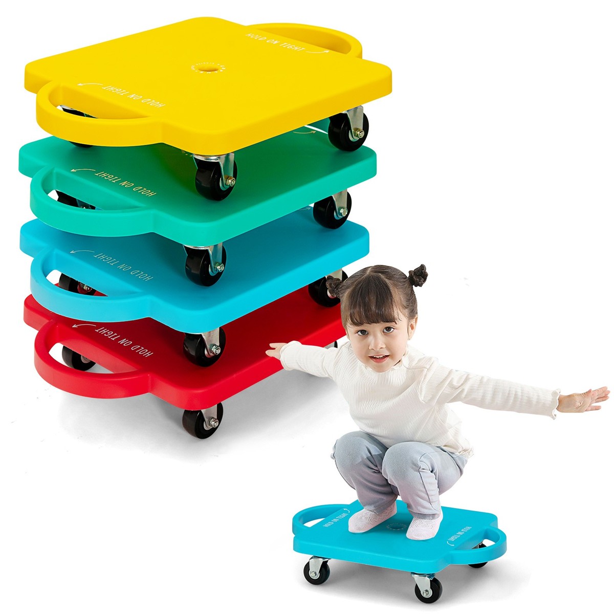 Scooter キッズボード 123cm Topbuy 4-Pack Floor Scooter Kids Sitting Scooter Board with Safety