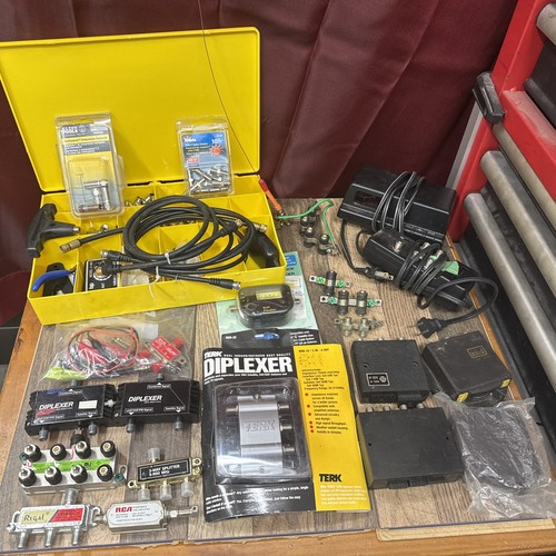 Huge Lot Of Coaxial Cable Splitters Connectors, Switches, Amplifier, Tools Read!
