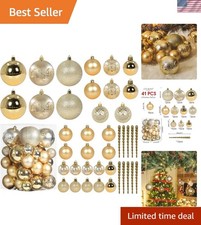 Chic Gold Christmas Ball Ornaments - 41-Piece Shatterproof Set for Holiday Cheer