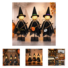 Lighted Halloween Witch Figurines Set, 3 Piece Tabletop Decor with Adjustable
