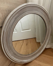 Clemence Washed Framed Bevelled Round Wall Mirror 60cm Silver