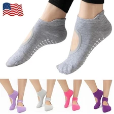 4× Yoga Socks For Women Non-slip Grip Cotton Sock Barre Pilates Dance Ballets US