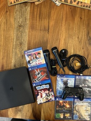 Sony PlayStation 4 Slim Pro 1 TB , Konsole schwarz mit 2 Mikrofonen & Spielen