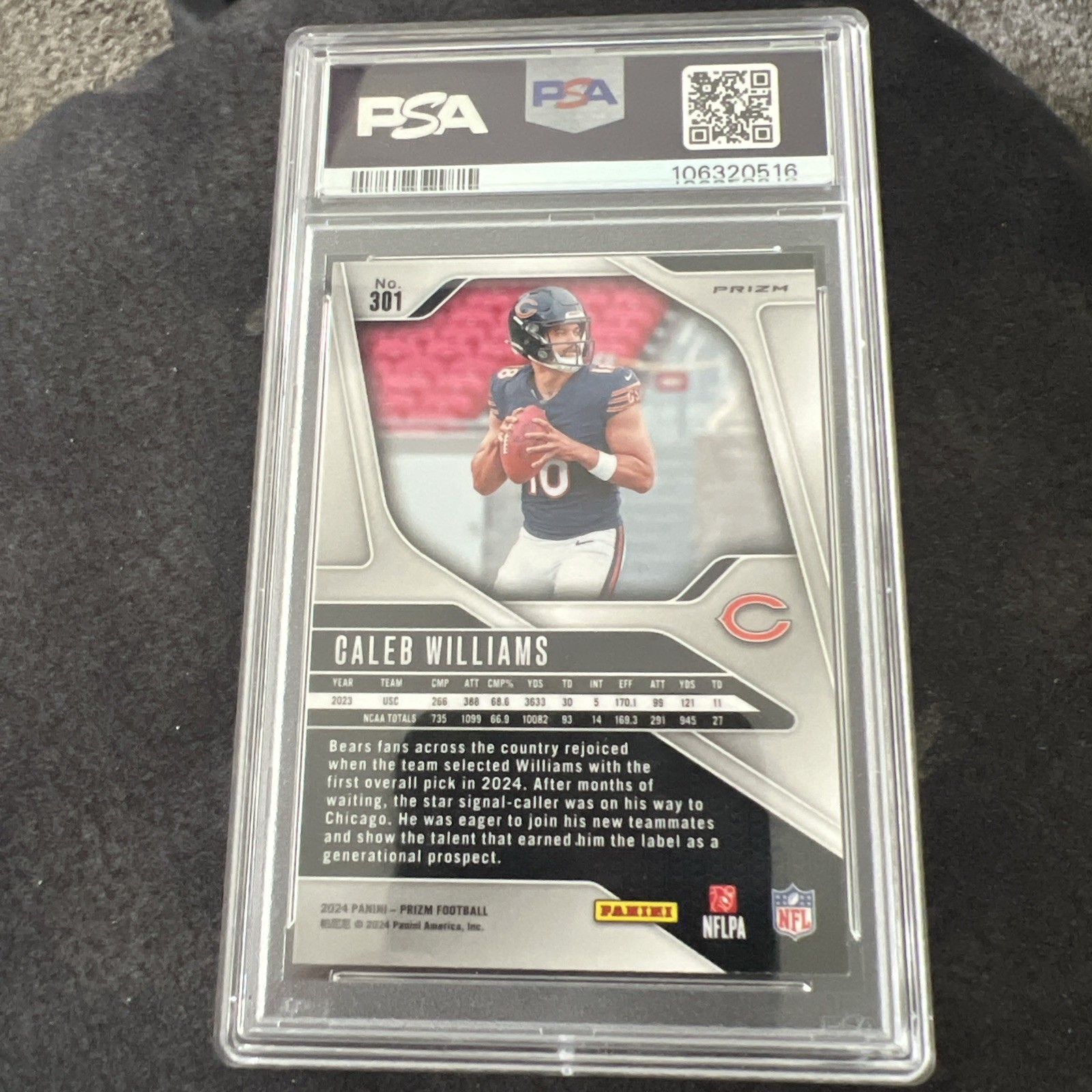 Caleb Williams 2024 Panini  Prizm Rookie Silver PSA 9 MINT #301 Chicago Bears view 2