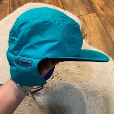 Columbia Sportswear Winter Hat Ear Flaps Turquoise Purple Lined Vintage 90's