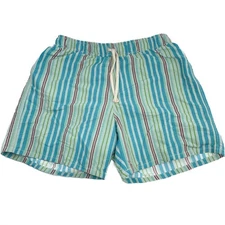 Napapijri Striped Retro Swim Trunks Lined Elastic Waist Men's Swim Shorts M