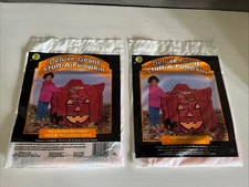 (2) 1996 SUNHILL DELUXE GIANT STUFF-A-PUMPKIN DECORATED LEAF BAG BLACK CAT