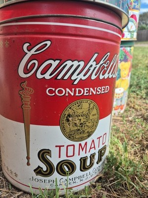 1996 VTG Campbell s Soup Advertising Can/Tin w Lid Tomato Soup 7.5'' x 6'' kitschy