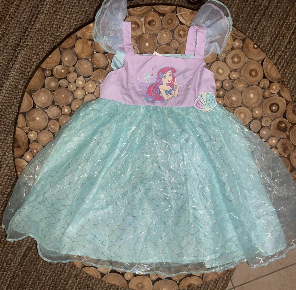 Vestido Disney Sirenita Princesa Ariel Verde Menta, Púrpura Niñas XL 14-16 NUEVO CON ETIQUETAS Foto 2 de 4