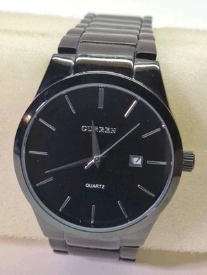Curren Mens Watch 40mm Black Dial Black Stainless Date M8106 New Batt LKNEW