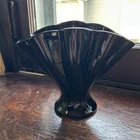 Antique Fenton Black Glass Melon Rib Fan Vase 1920s-1930s