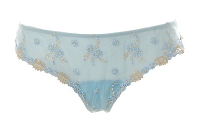 Cotton Club Damen Netzstring String Blütenstickerei Hellblau 44 K9513