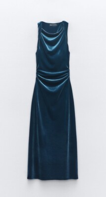 velvet midi dress zara Zara - Collection Velvet Midi Dress - Xl - Navy Blue