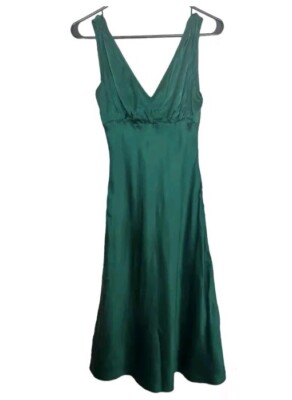 bcbg green silk dress MaxAzria 100% Slip Sz. 2 Halter & Knee Length BFCM2026 WOMEN