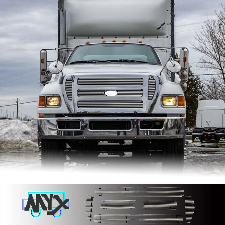 Fits 2004-2015 Ford F-650/F-750 Mian Upper Polished Billet Grille Grill Insert Foto 3 de 4