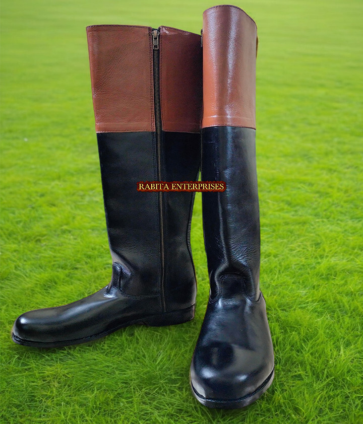 Riding Men's Revolutionary War Black leather Boots Size to Size