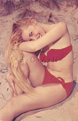 Original Vintage 50s-60s Risque Pinup PC- Blond- Red Bikini