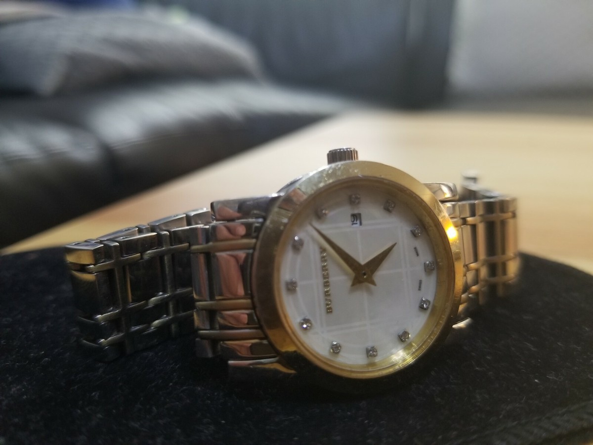 Burberry BU1375 Diamond Watch Women's Swiss Made Two Tone Bracelet