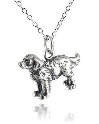 Golden Retriever Hunde Halskette - 925 Sterling Silber - 3D Tier Anhänger Hunde 