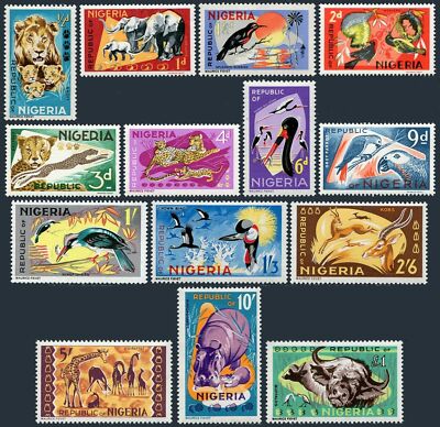 Nigeria 184-197,MNH. Wild life 1965-1966:Lion,Elephant,Cheetah,Birds ...