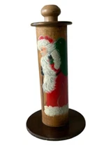 Antique Bobbin Thread Spool Santa Claus Folk Art Painting Christmas Decor READ