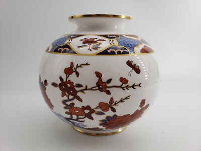 Vintage Spode England Shima Vase Bone China 5in Floral Red Blue Gold Trim